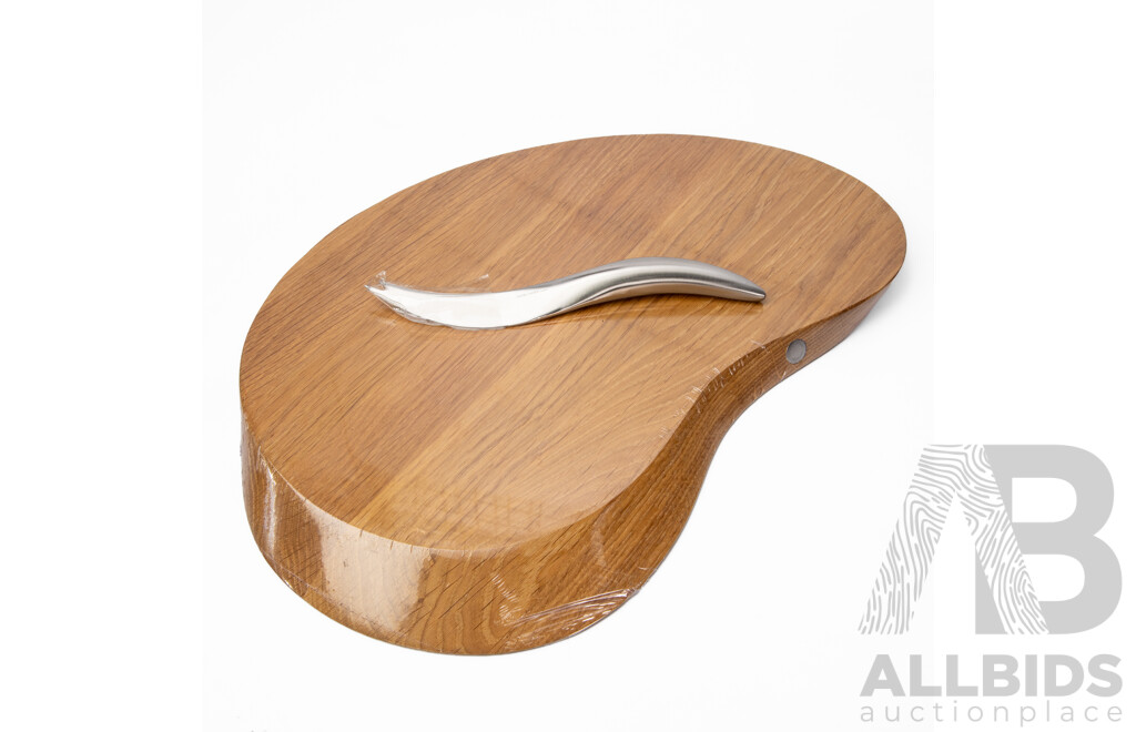 Georg Jensen Oak and Stainless Steel Cheese Board and Knife in Original Box