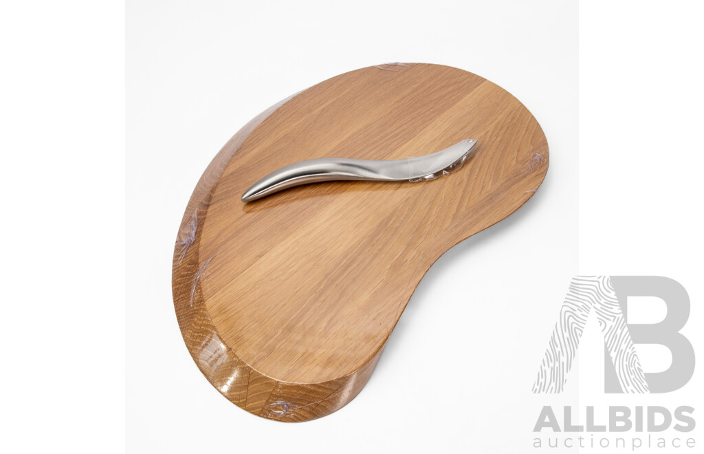 Georg Jensen Oak and Stainless Steel Cheese Board and Knife in Original Box