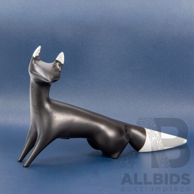 Large Modernist Black and White Glazed Fox by Royal Dux