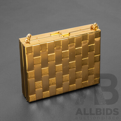 Vintage Gold Tone Metal Vanity Case Evening Clutch
