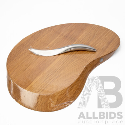 Georg Jensen Oak and Stainless Steel Cheese Board and Knife in Original Box