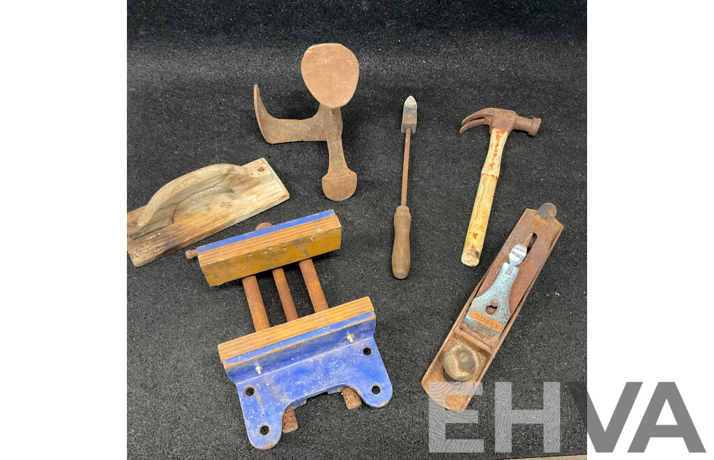 Mixed Vintage Hand Tool Lot - Stanley Hand Plane, Wood Clamp, Hammer, Trowel & More