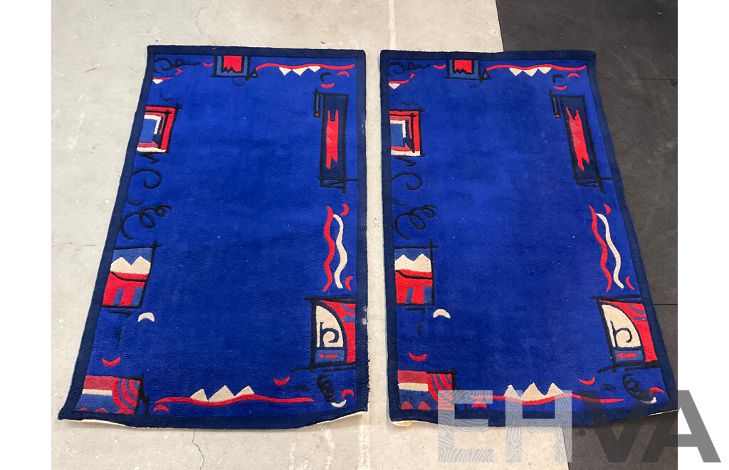 Two Blue Abstract Rug 150x90cm