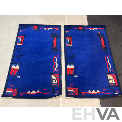 Two Blue Abstract Rug 150x90cm