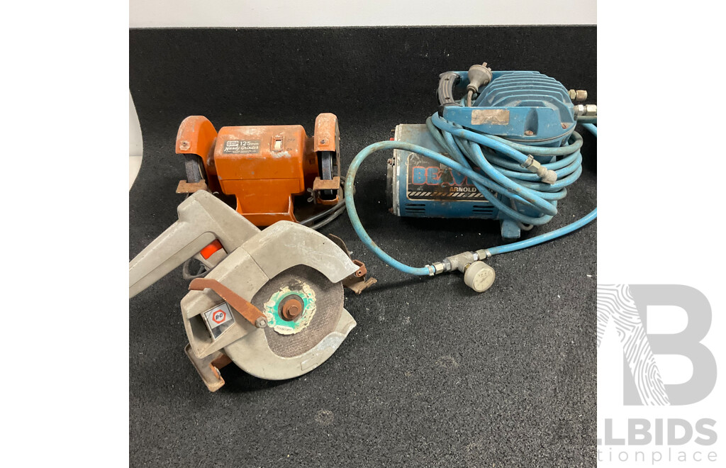 Vintage Black & Decker Circular Saw & GMP 125mm Handy Grinder & Beaver Compressor