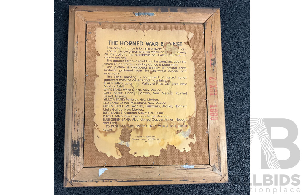 American Navajo Indian Sand Painting Rainbow Way the Horned War Bonnet