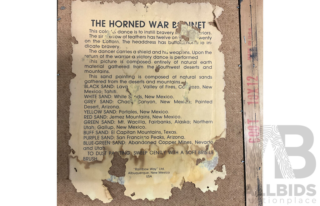 American Navajo Indian Sand Painting Rainbow Way the Horned War Bonnet