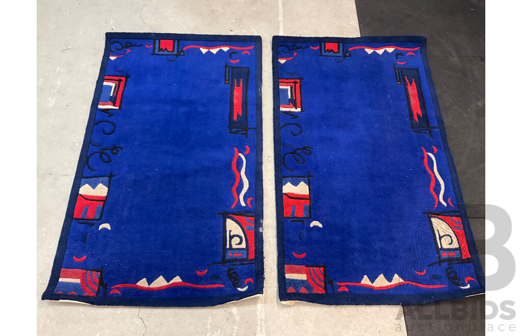 Two Blue Abstract Rug 150x90cm