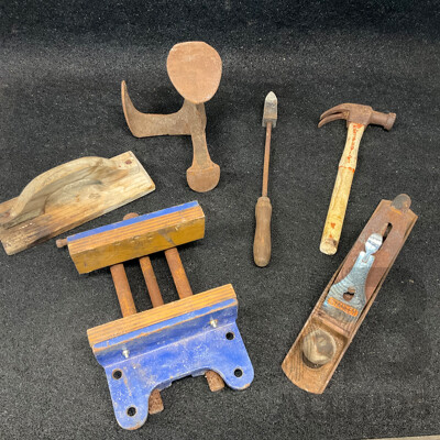 Mixed Vintage Hand Tool Lot - Stanley Hand Plane, Wood Clamp, Hammer, Trowel & More