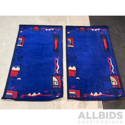 Two Blue Abstract Rug 150x90cm