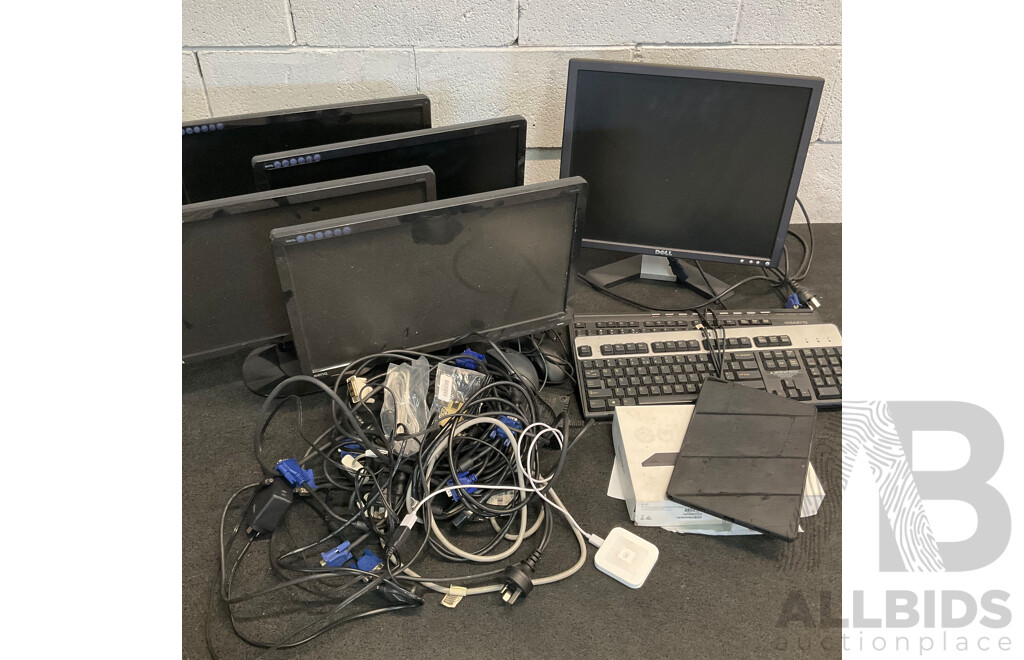 Assorted Computer Equipment, Including DELL and BenQ Monitors, Keyboards and Cables