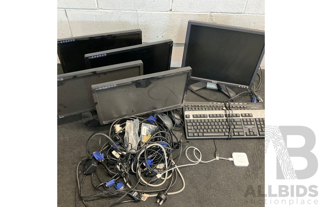 Assorted Computer Equipment, Including DELL and BenQ Monitors, Keyboards and Cables