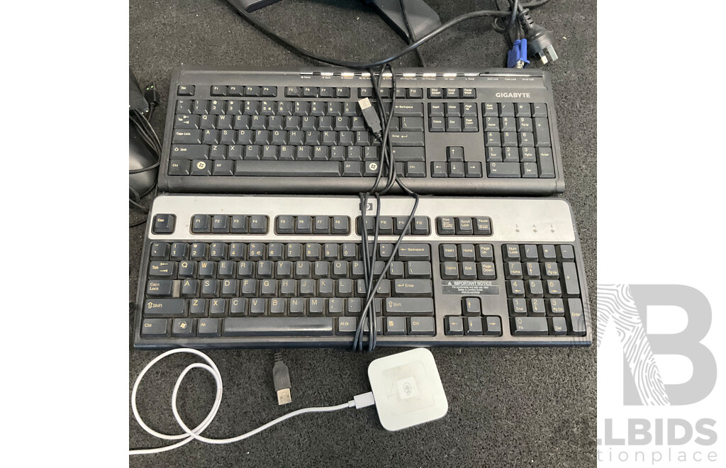 Assorted Computer Equipment, Including DELL and BenQ Monitors, Keyboards and Cables
