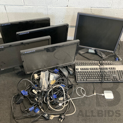 Assorted Computer Equipment, Including DELL and BenQ Monitors, Keyboards and Cables