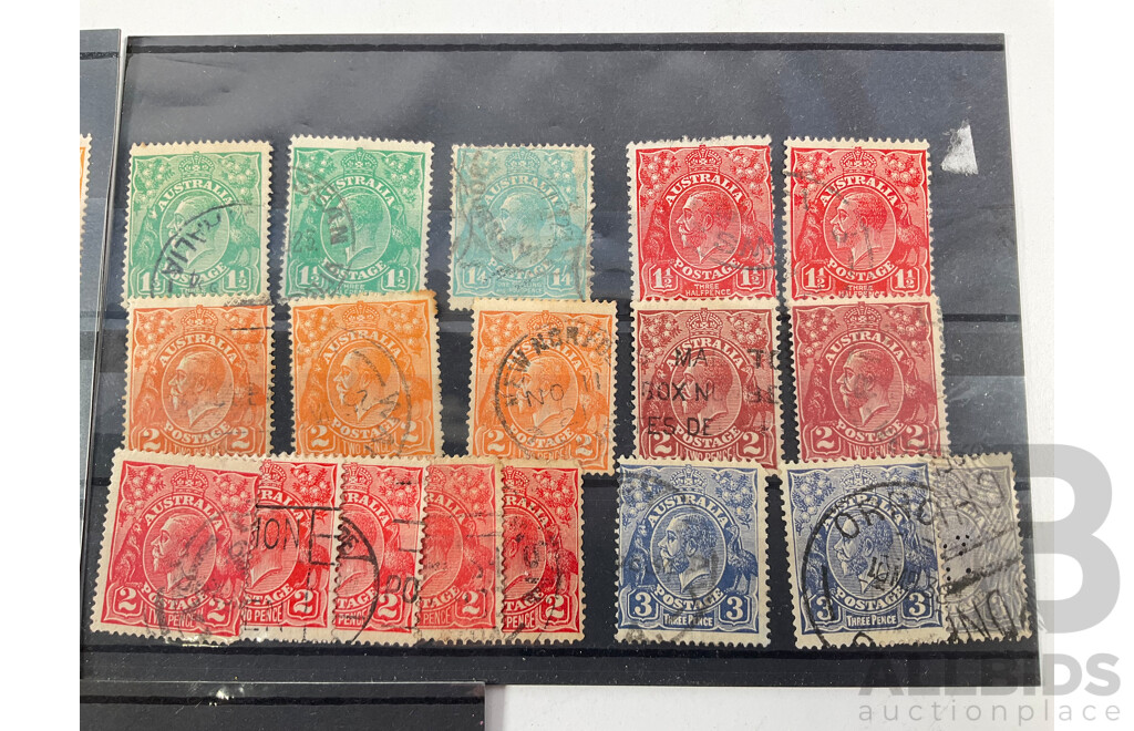 Collection of Australian 1913-1935 KGV Head Stamps, One Penny to One Shilling and Four Pence, Perforated and Over Prints