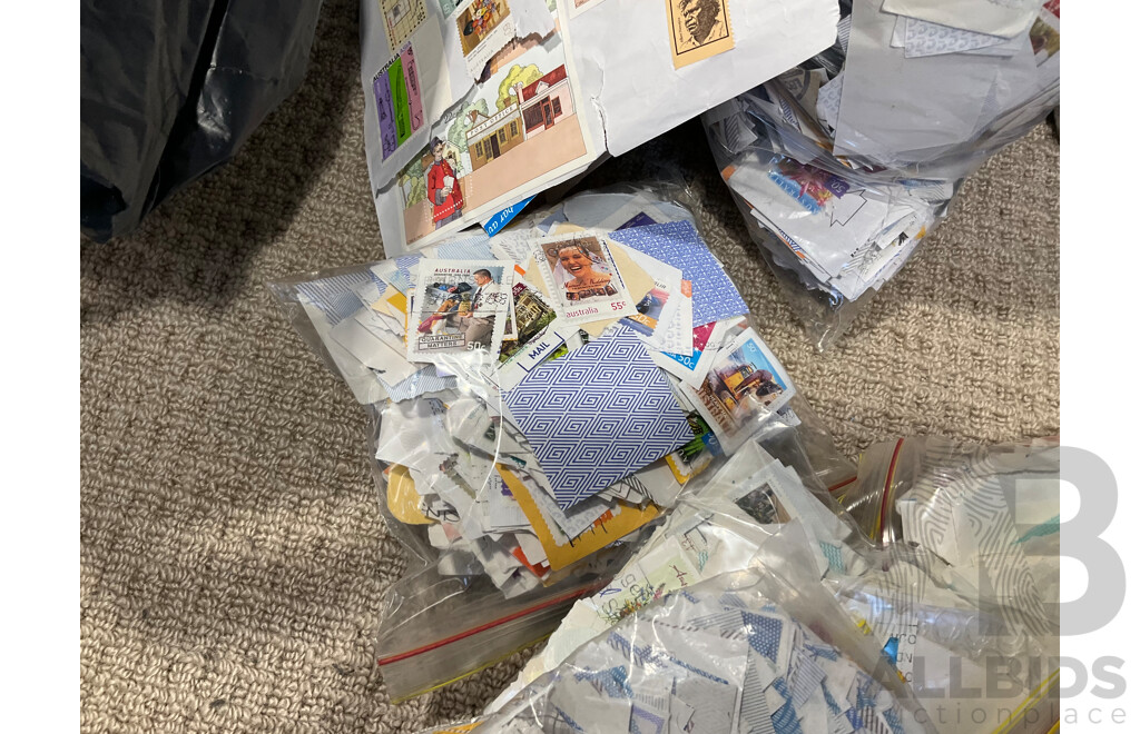 Large Collection of Cancelled Australian Stamps Spanning Predecimal to 2010's - Approximately 18 Kilograms