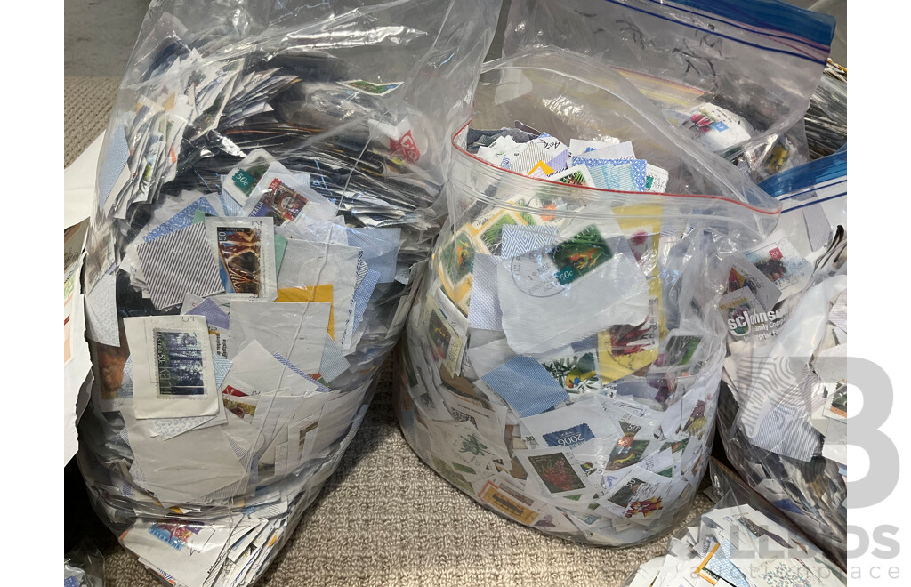 Large Collection of Cancelled Australian Stamps Spanning Predecimal to 2010's - Approximately 18 Kilograms