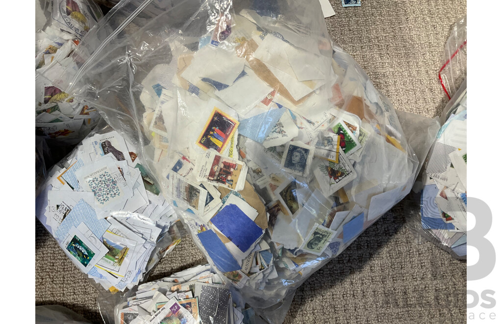 Large Collection of Cancelled Australian Stamps Spanning Predecimal to 2010's - Approximately 18 Kilograms