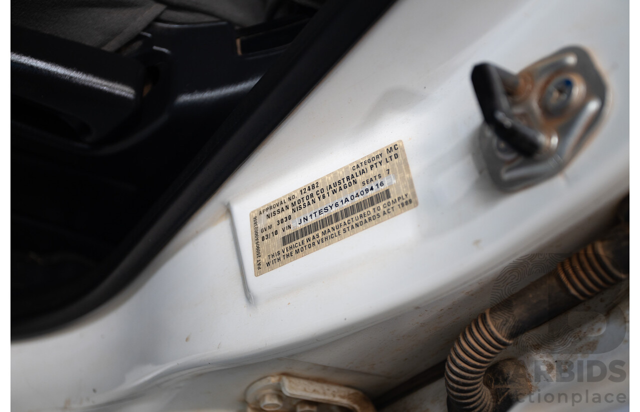 3/2010 Nissan Patrol ST (4x4) GU VI 4d Wagon Polar White Turbo Diesel 3.0L - 7 Seats