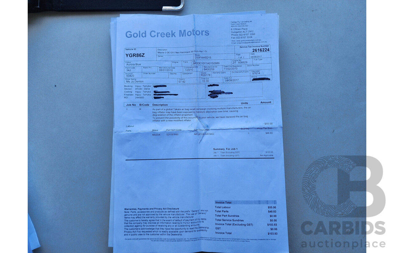 1/2010 Mazda Mazda2 NEO DE MY10 5d Hatchback Blue 1.5L