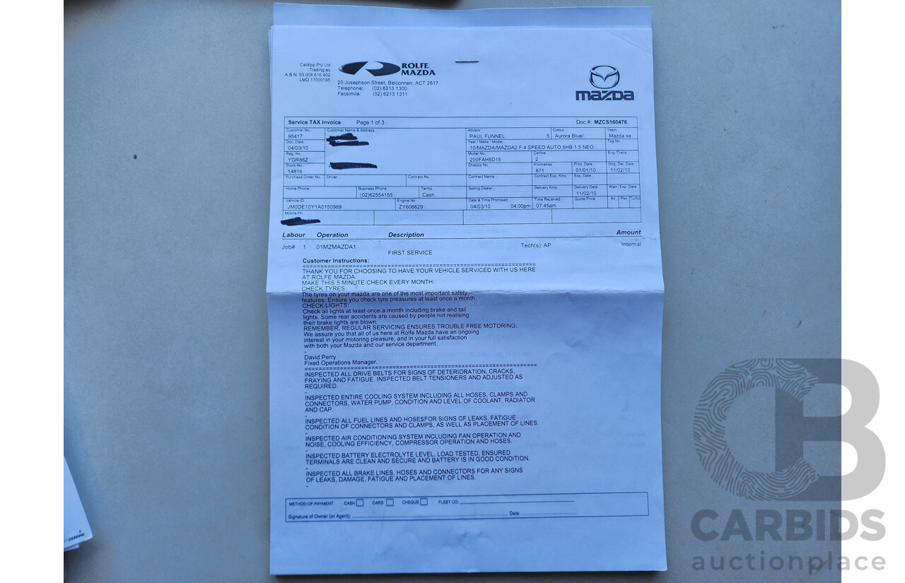 1/2010 Mazda Mazda2 NEO DE MY10 5d Hatchback Blue 1.5L