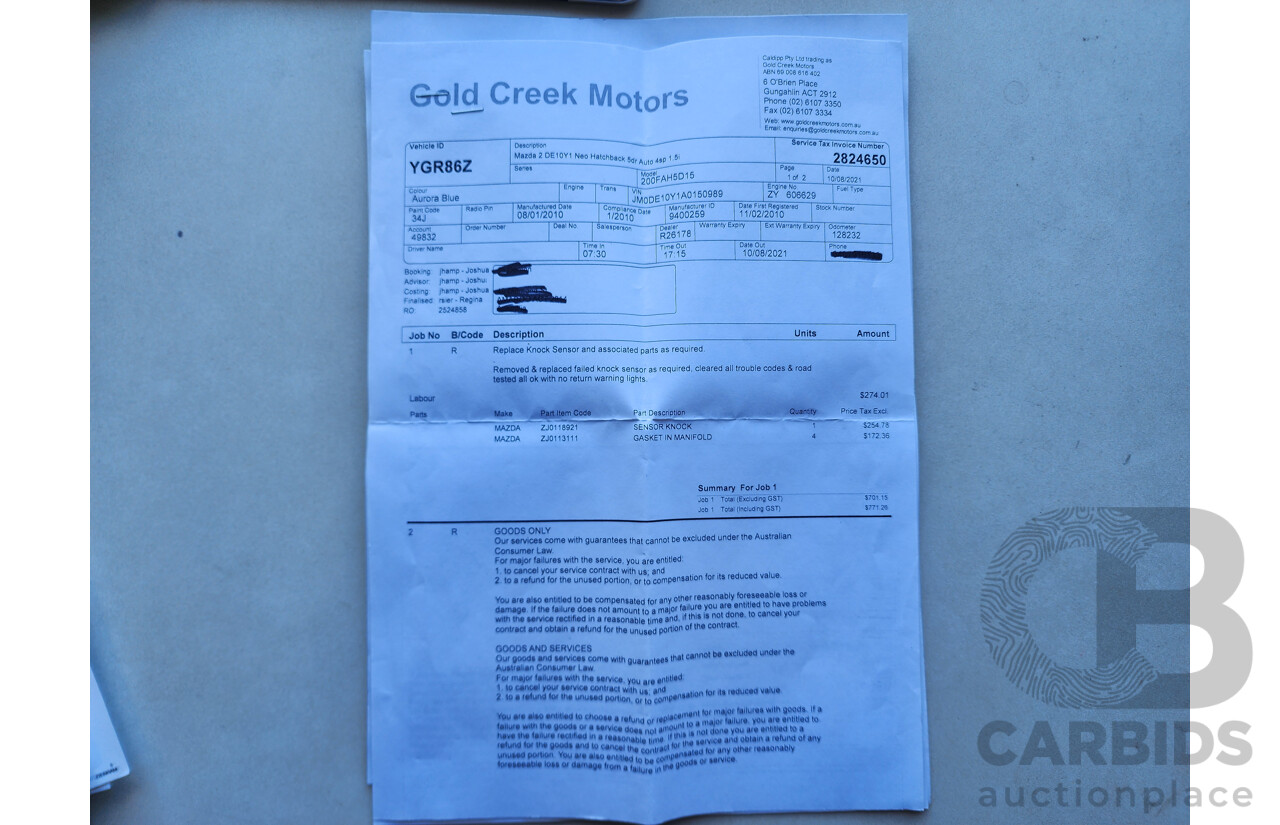 1/2010 Mazda Mazda2 NEO DE MY10 5d Hatchback Blue 1.5L