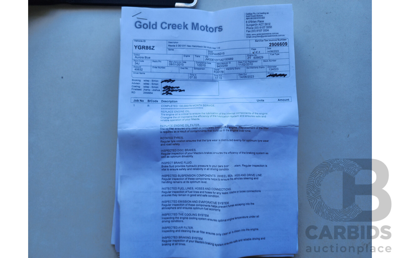 1/2010 Mazda Mazda2 NEO DE MY10 5d Hatchback Blue 1.5L