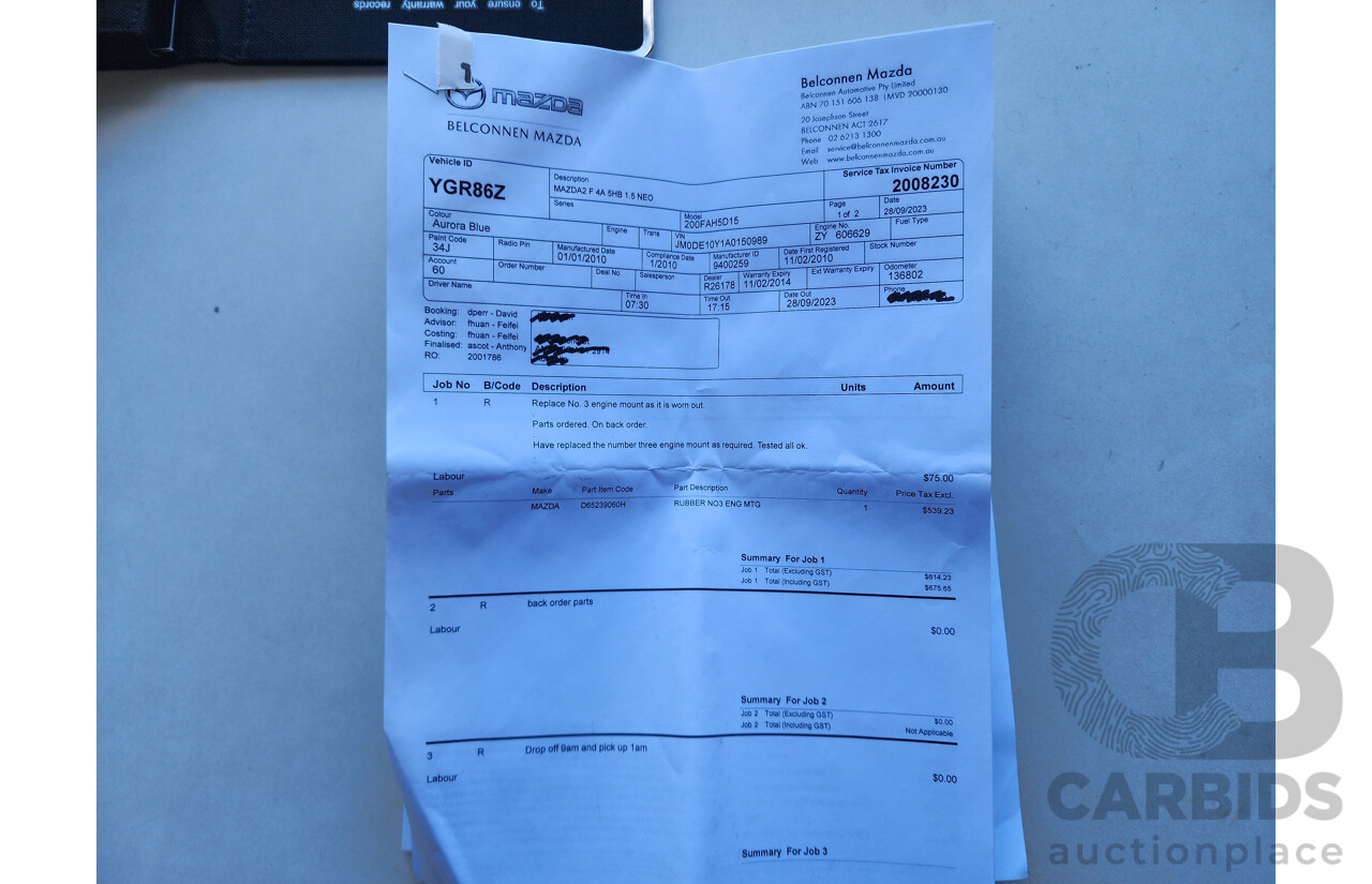 1/2010 Mazda Mazda2 NEO DE MY10 5d Hatchback Blue 1.5L