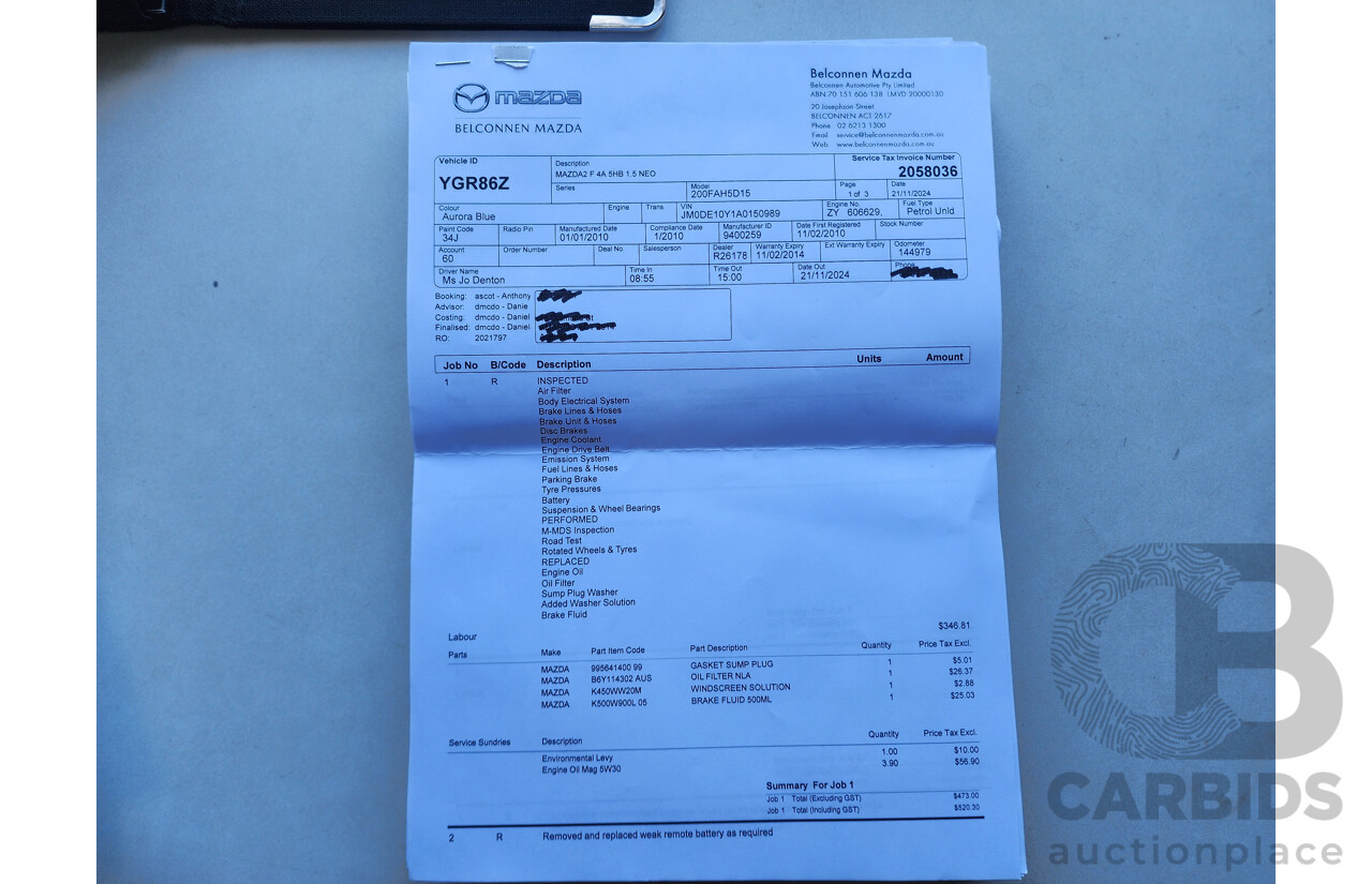 1/2010 Mazda Mazda2 NEO DE MY10 5d Hatchback Blue 1.5L