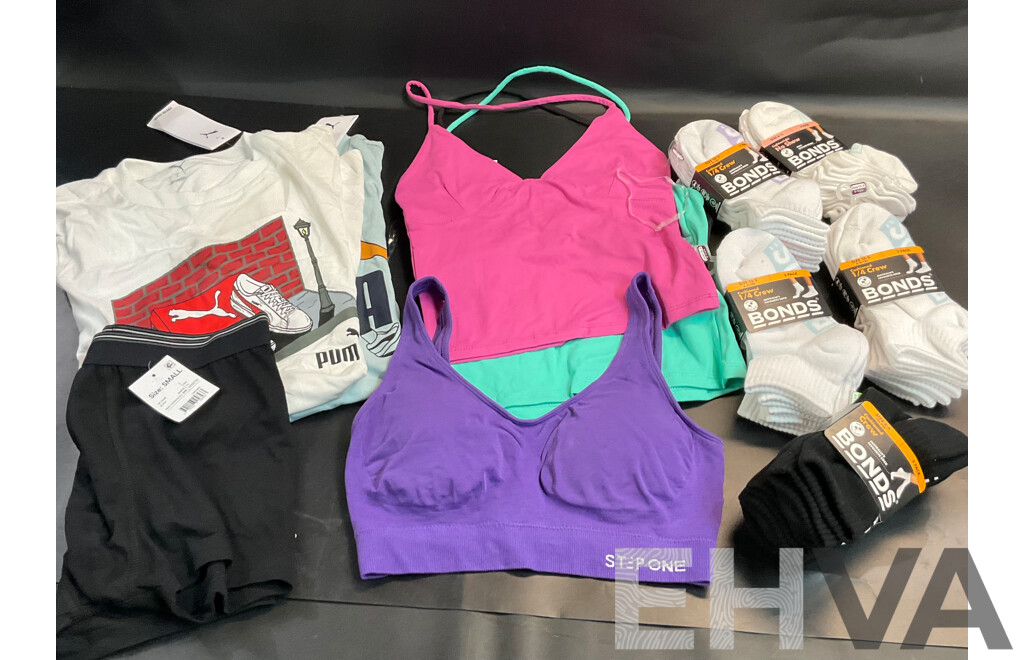 Puma T-Shirt & Cotton On, Step One Tops & Black Trunk - Size S & Assorted Bonds Socks