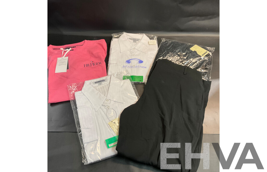 Tommy Hilfiger Rose T-Shirt Size L & Ladies 3/4-Sleeve Shirt White & Long-Black Pants Sizes 12 & 14 - Lot of 5