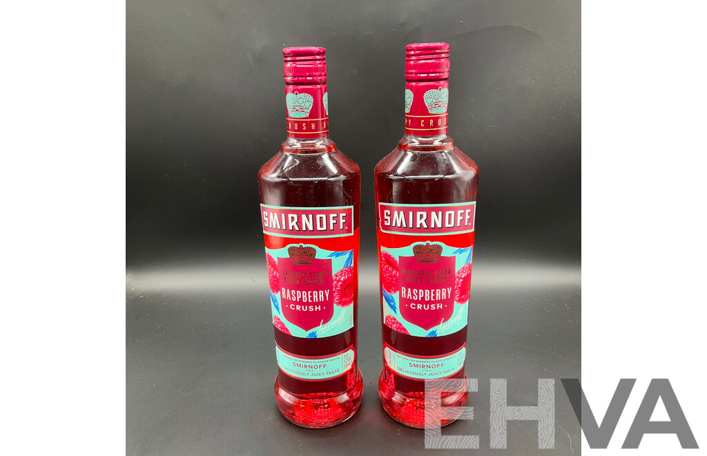 SMIRNOFF Raspberry Crush Vodka 700ml - Lot of 2