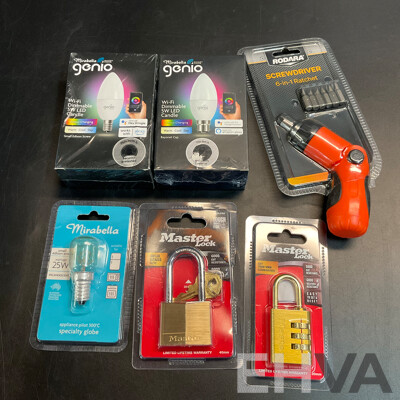 Mirabella Lightbulb & Master Lock & Rodara Screwdriver - Lot of 6
