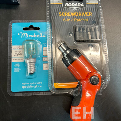 Mirabella Lightbulb & Master Lock & Rodara Screwdriver - Lot of 6