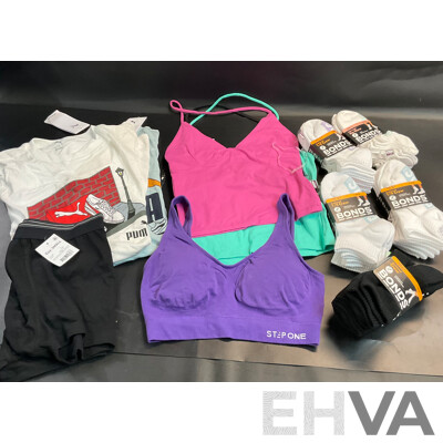 Puma T-Shirt & Cotton On, Step One Tops & Black Trunk - Size S & Assorted Bonds Socks