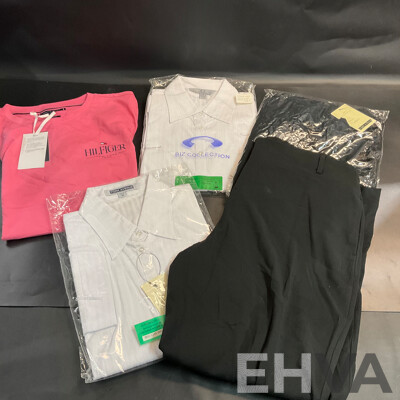 Tommy Hilfiger Rose T-Shirt Size L & Ladies 3/4-Sleeve Shirt White & Long-Black Pants Sizes 12 & 14 - Lot of 5