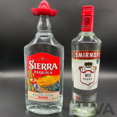 SIERRA Tequila Blanco 1000ml, SMIRNOFF Vodka 700ml and Backpack - Lot of 3