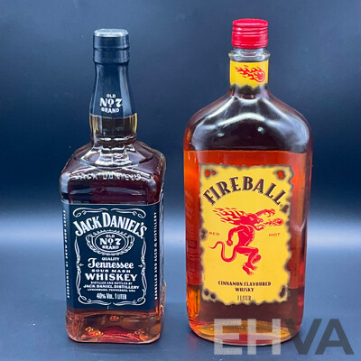 FIREBALL Whisky 1000ml, Jack Daniel's Whiskey 1000ml and 3x 3pack NB Socks - Lot of 5