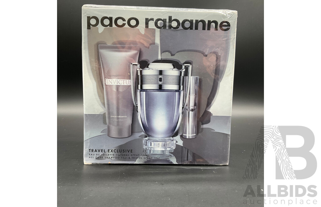 PACO RABANNE Invictus Travel Exclusive 3 Pack - 100ml Eau De Toilette, 75ml Shampoo and 10ml Travel Spray
