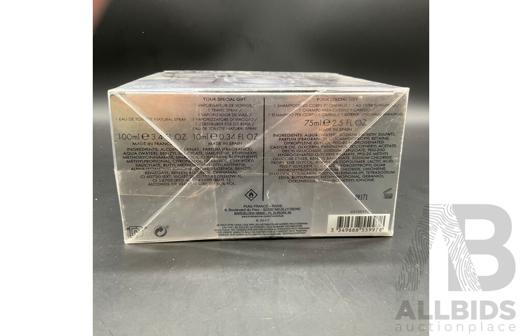 PACO RABANNE Invictus Travel Exclusive 3 Pack - 100ml Eau De Toilette, 75ml Shampoo and 10ml Travel Spray