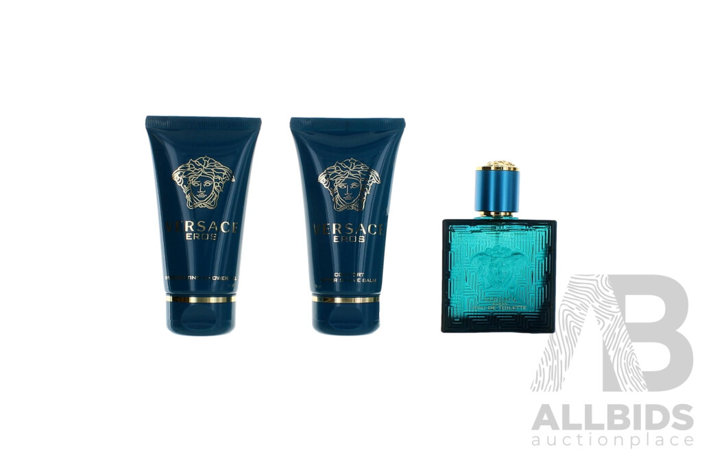 VERSACE Eros 3 Piece Gift Set - 50ml Eau De Toilette, 50ml After Shave Balm and 50ml Shower Gel