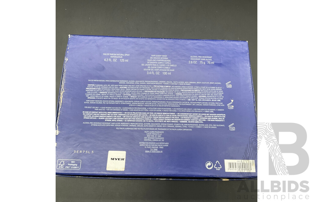 RALPH LAUREN Polo Blue 3 Piece Gift Set - 125ml Eau De Parfum, 100ml Hair and Body Wash and 75g Deodorant