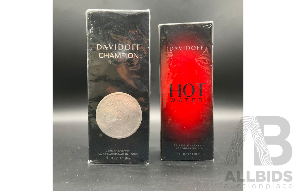 DAVIDOFF Champion 90ml Eau De Toilette and DAVIDOFF Hot Water 110ml Eau De Toilette - Lot of 2