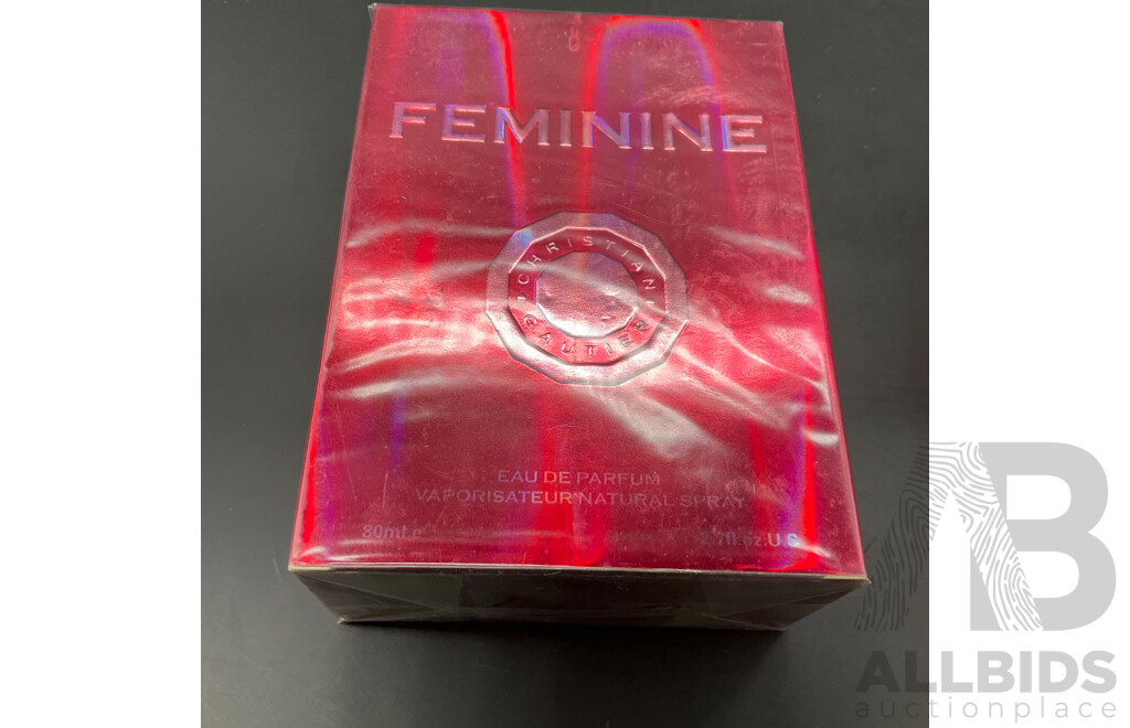 CHRISTIAN GAUTIER Feminine 80ml Eau De Parfum (2x) and BLOSSOM AUSTRALIA Re-Vitalizing Collagen Serum 50ml - Lot of 3