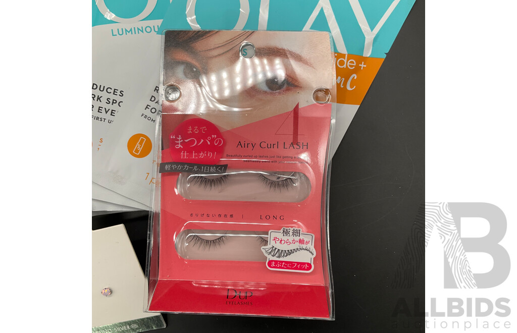 Assorted OLAY Sheet Masks (30x), LOUISA Belly, Ears and Nose Jewellery, BONDS Girls Underwear and BRITE Vegan Bleach Kit - Lot of 36