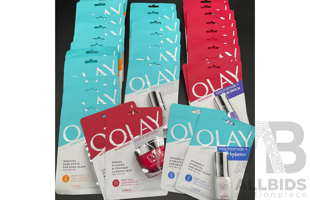 Assorted OLAY Sheet Masks (30x), LOUISA Belly, Ears and Nose Jewellery and BRITE Vegan Bleach Kit and White Toner - Lot of 35