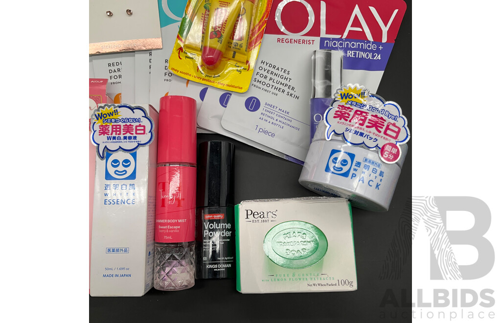 Assorted OLAY Sheet Masks (30x), LOUISA Belly, Ears and Nose Jewellery and Others - Lot of 42