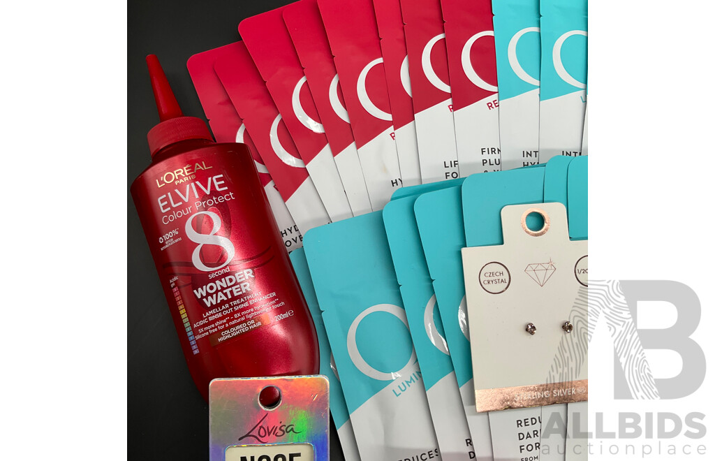 Assorted OLAY Sheet Masks (30x), LOUISA Belly, Ears and Nose Jewellery and Others - Lot of 42
