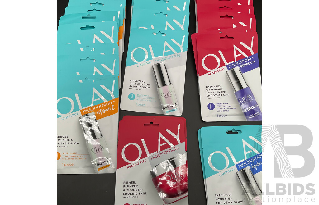 Assorted OLAY Sheet Masks (30x), LOUISA Belly, Ears and Nose Jewellery and Others - Lot of 42