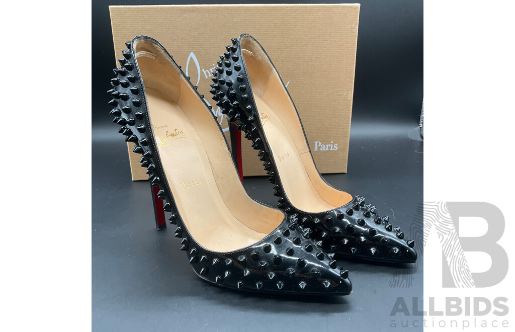 Black Patent Leather Pigalle Spikes Branded Christian Louboutin
